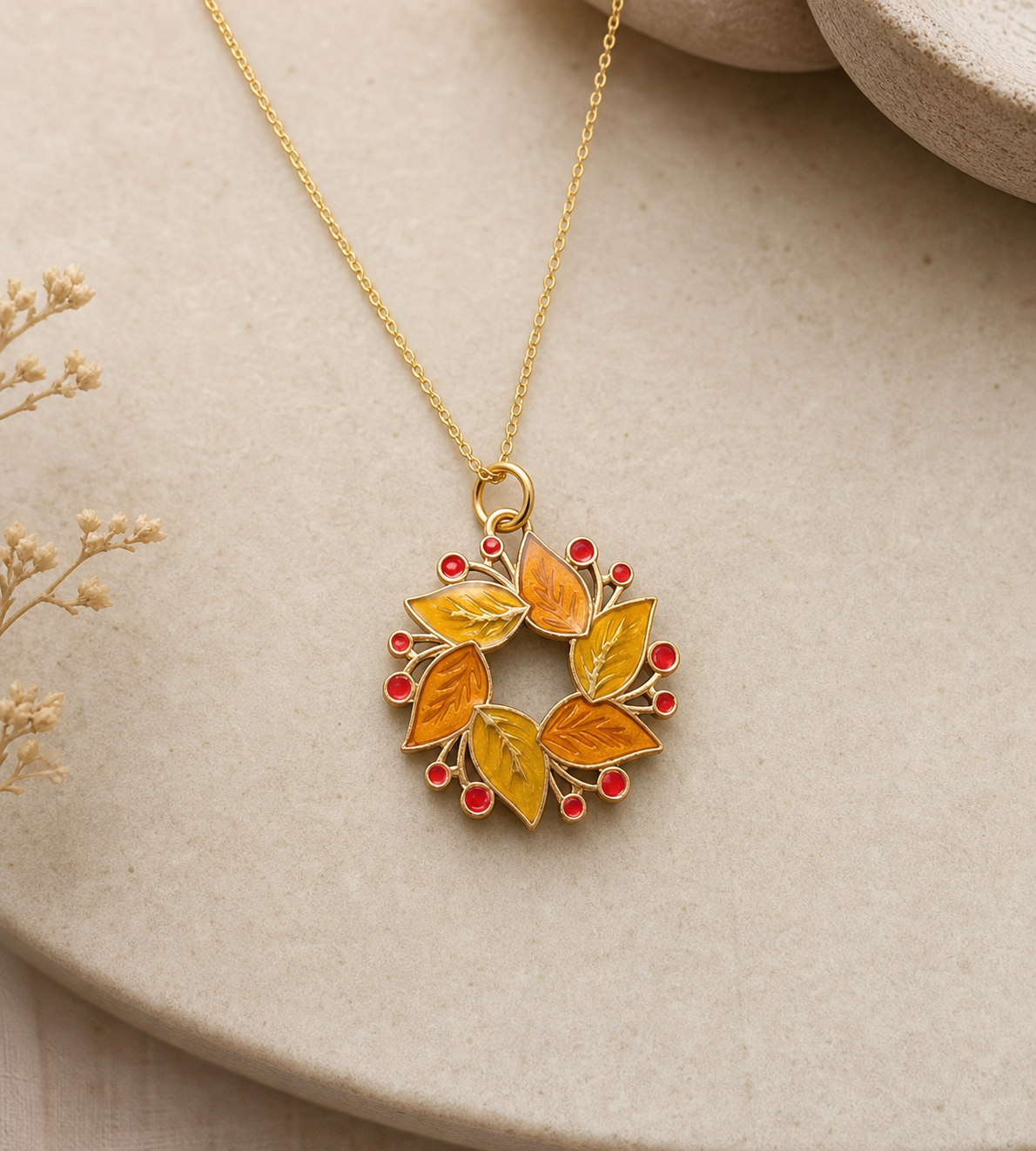 Autumn Leaf and Berry Pendant Necklace,Studio7Fashion
