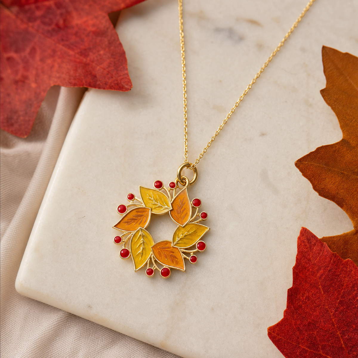 Autumn Leaf and Berry Pendant Necklace,Studio7Fashion