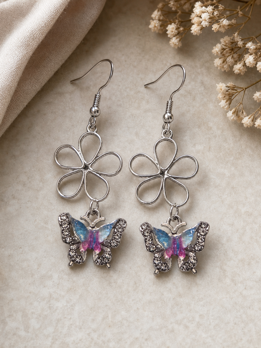 Exclusive Handmade Iridescent Four-Lobed Drop Earrings,Studio7Fashion
