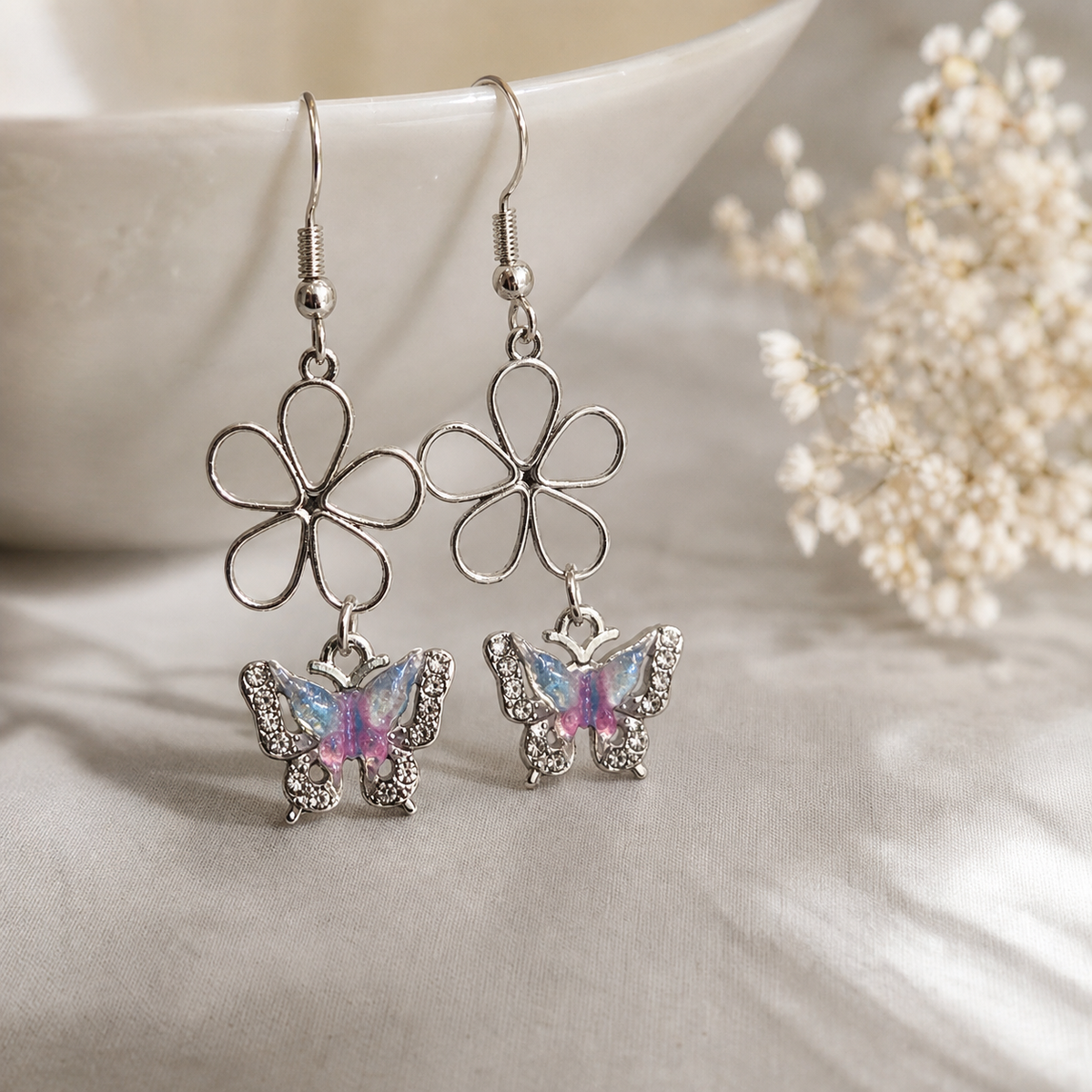 Exclusive Handmade Iridescent Four-Lobed Drop Earrings,Studio7Fashion