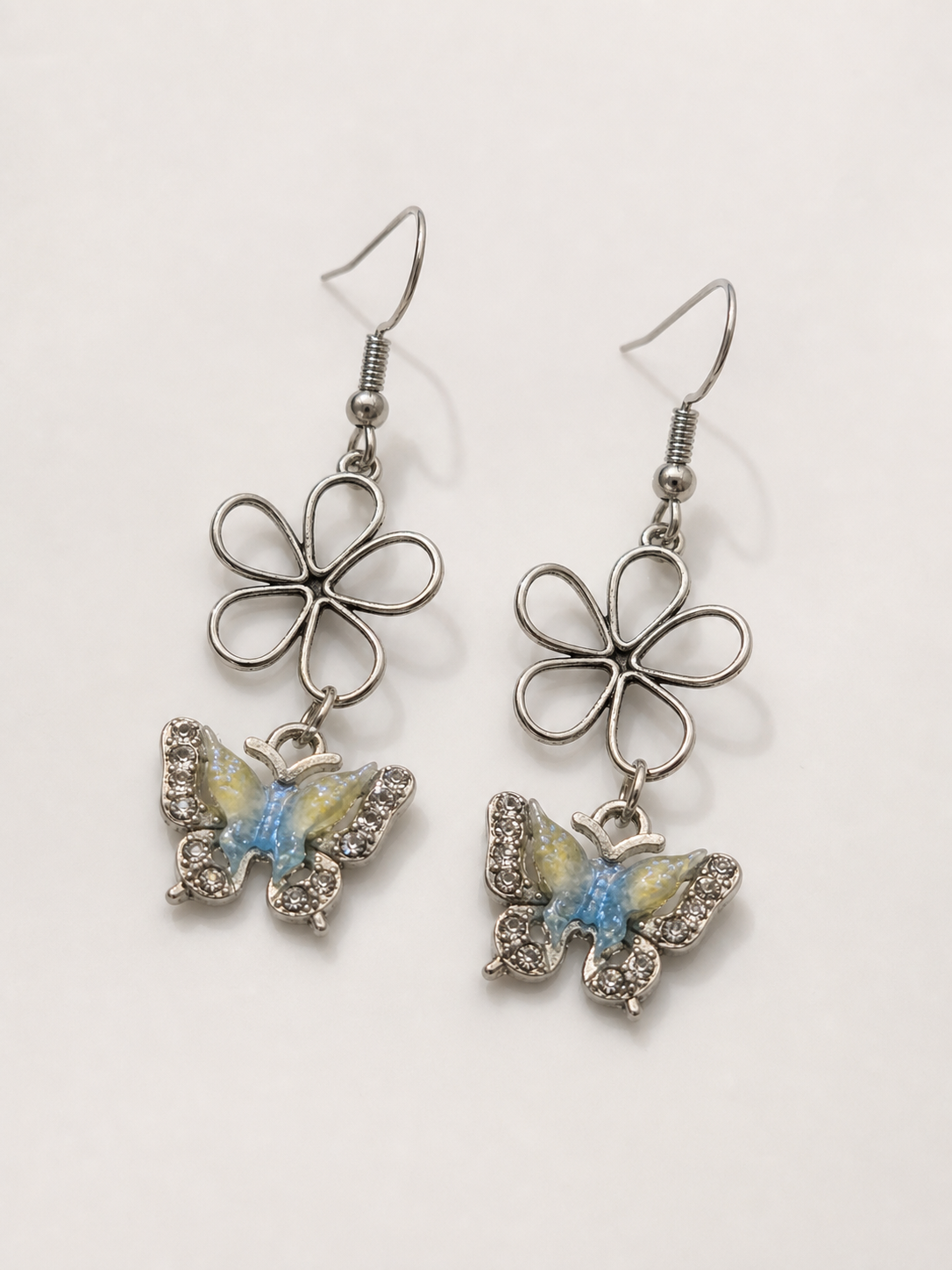earrings, drop earrings, floral earrings, blue green jewelry, silver tone jewelry, handmade jewelry, Goodness and Love Creations, exclusive design, gift jewelry, everyday wear,Studio7Fashion