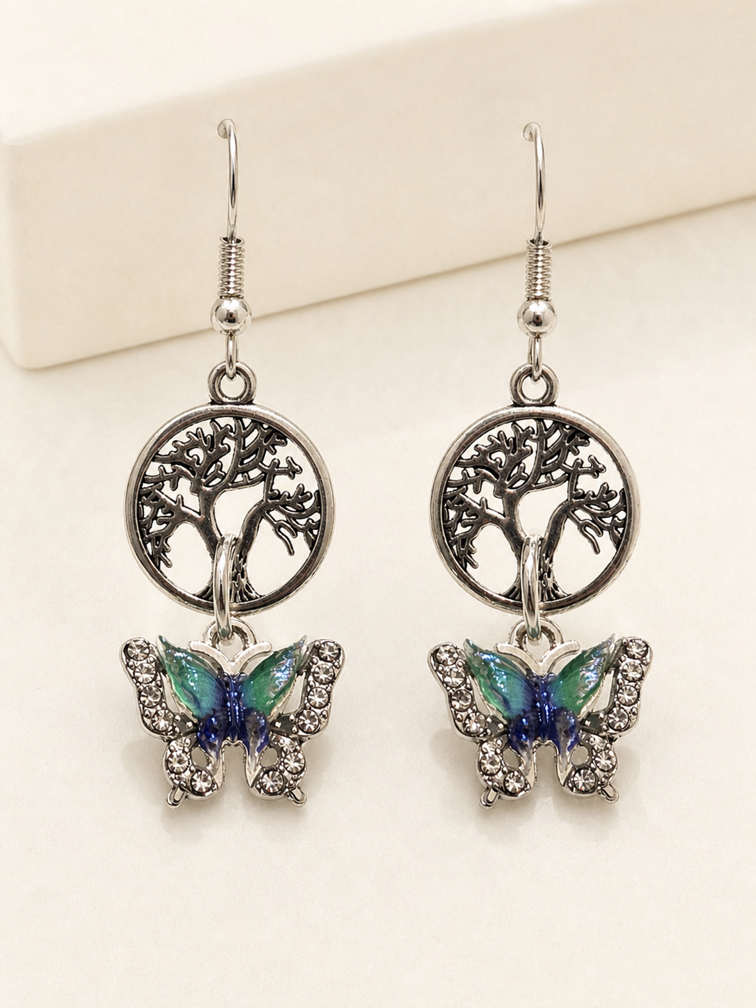 earrings, tree of life, butterfly earrings, nature inspired jewelry, colorful earrings, handmade jewelry, silver-tone earrings, gift jewelry, Goodness and Love Creations,Studio7Fashion