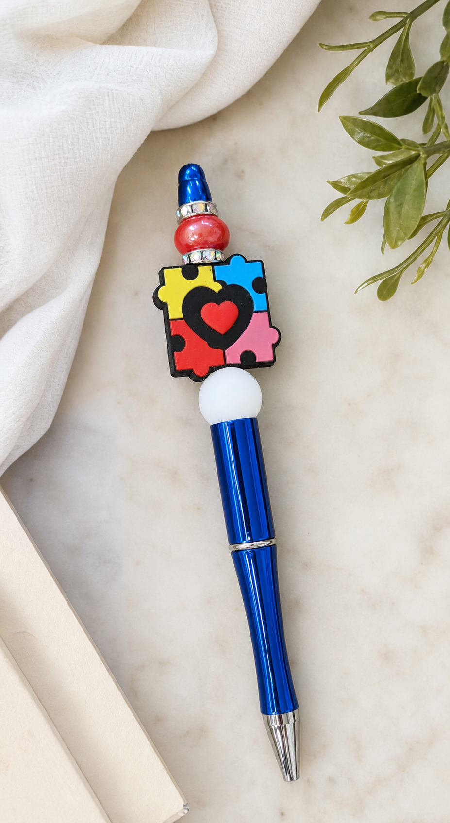 Blue Puzzle Heart Decorative Pen,Studio7Fashion