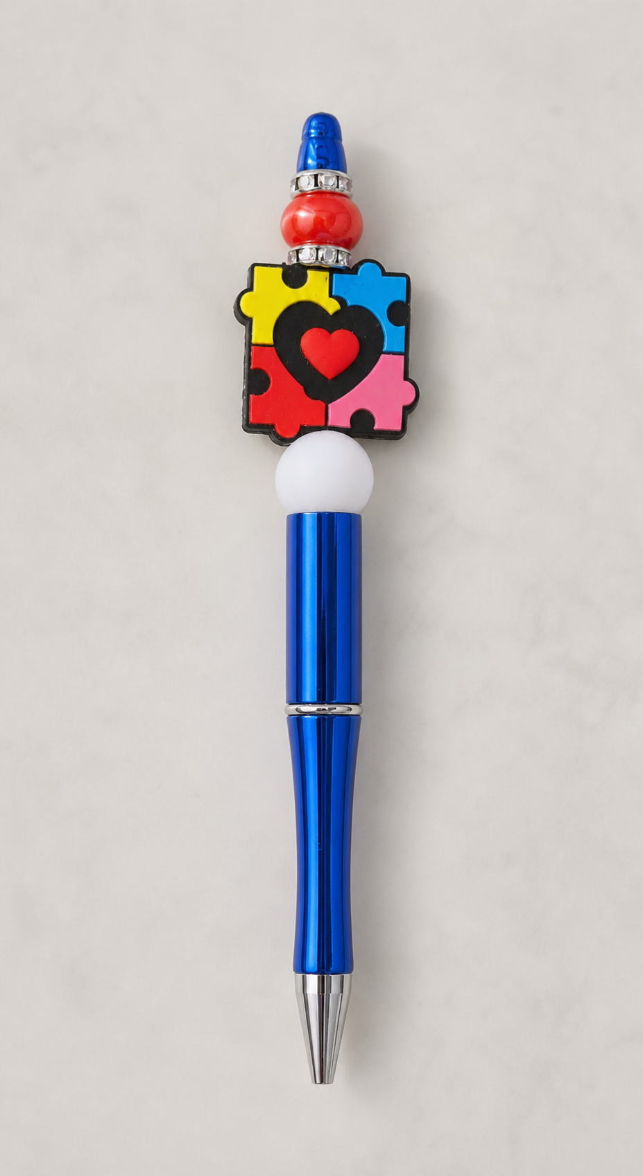 pen, writing instrument, decorative pen, blue pen, puzzle design, heart design, colorful stationery, office supplies, gift,Studio7Fashion
