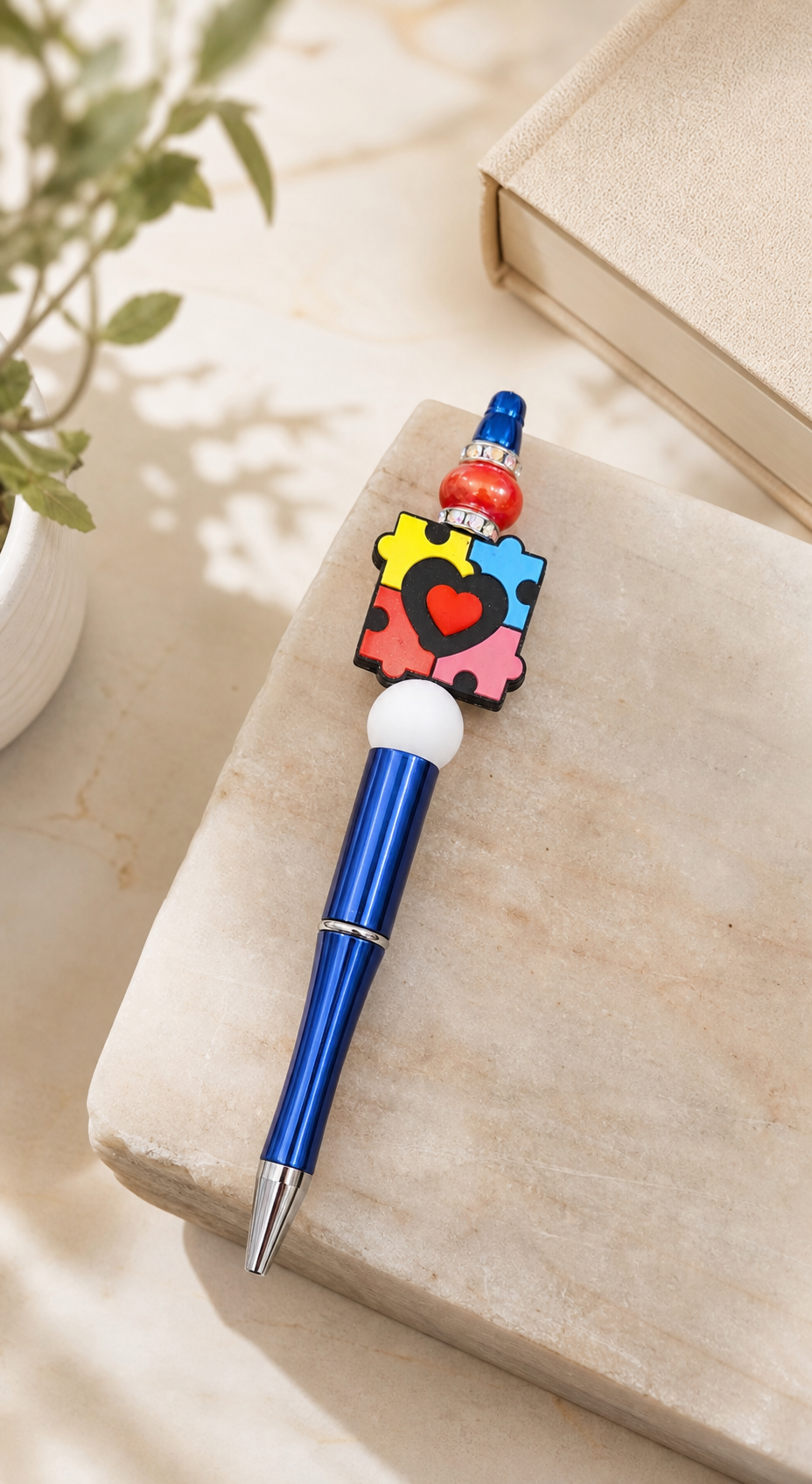 Blue Puzzle Heart Decorative Pen,Studio7Fashion