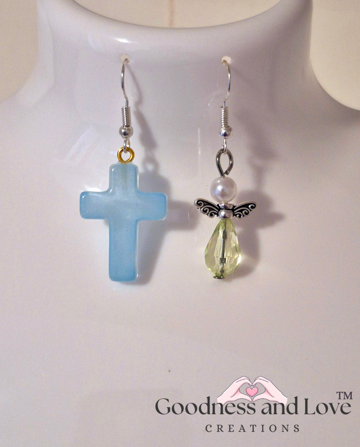 Aventurine Angel Blue Cross Earrings