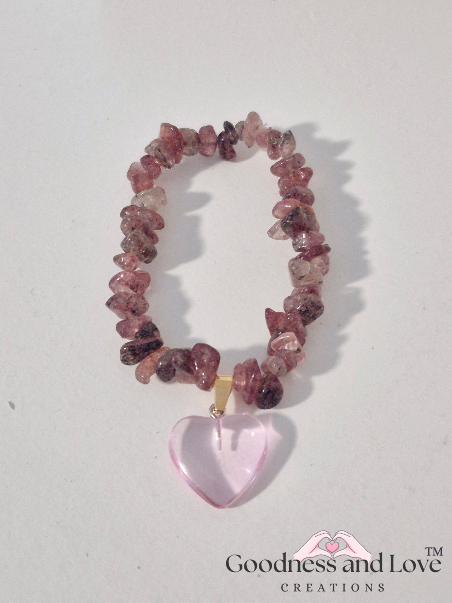 Strawberry Quartz Heart Stone Bracelet