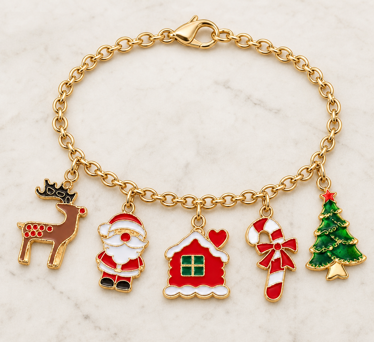 bracelet, charm bracelet, Christmas bracelet, holiday jewelry, festive jewelry, gold bracelet, handmade bracelet, Christmas gift, Goodness and Love Creations,Studio7Fashion