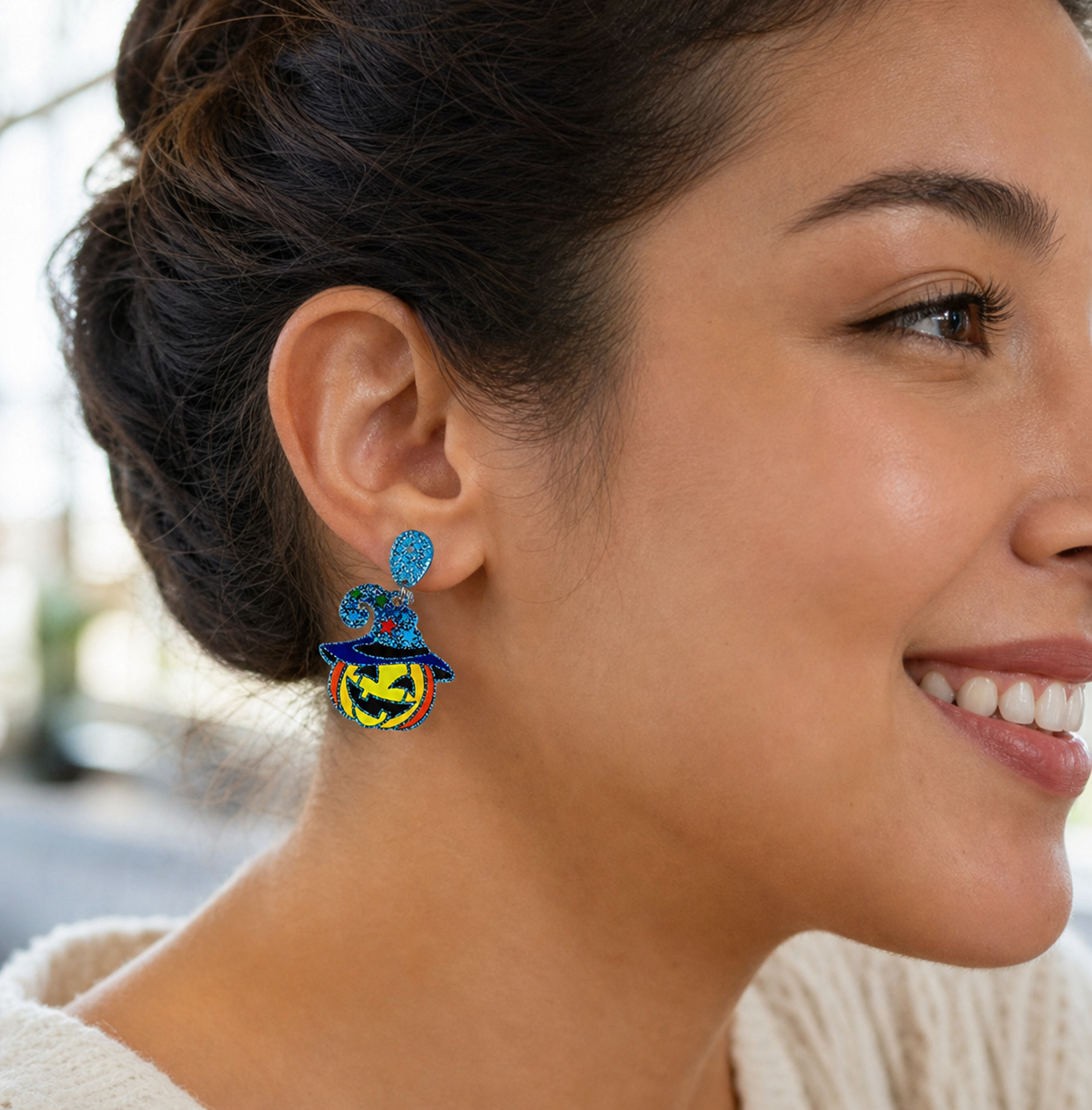 Colorful Blue Glitter Dangle Earrings,Studio7Fashion