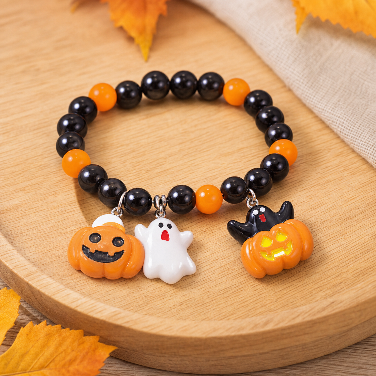 Halloween Pumpkin & Ghost Beaded Bracelet,Studio7Fashion