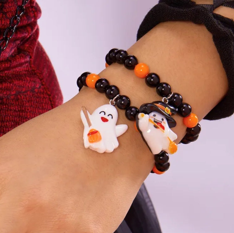 Halloween Ghost and Witch Charm Bracelet Set
