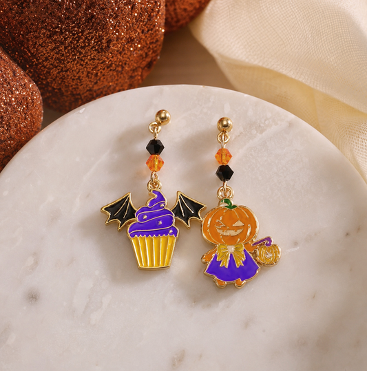 Halloween Cupcake and Pumpkin Drop Earrings,Studio7Fashion