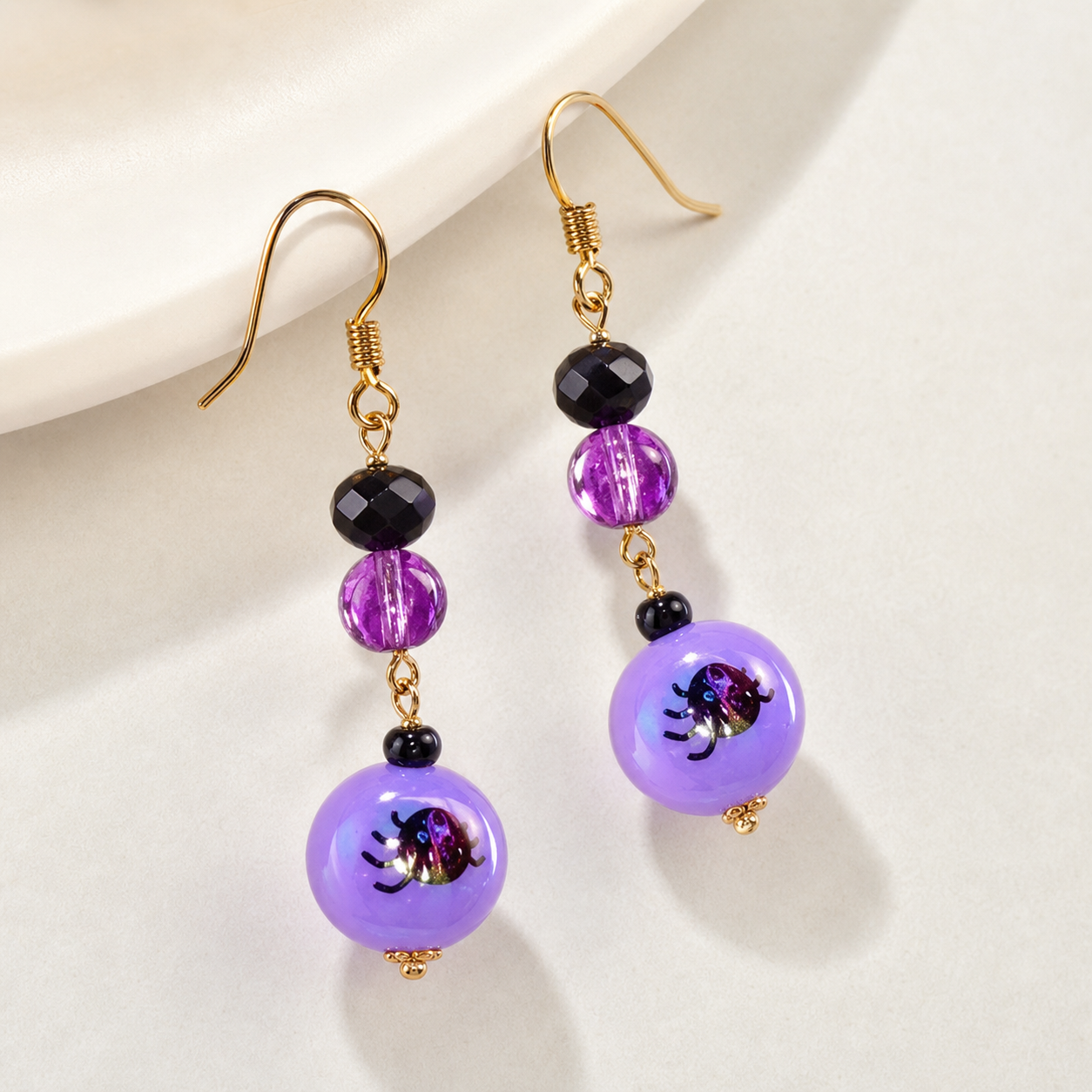 earrings, drop earrings, beaded earrings, purple earrings, floral earrings, lavender jewelry, colorful jewelry, women's accessories, gift, everyday wear, party jewelry,Studio7Fashion