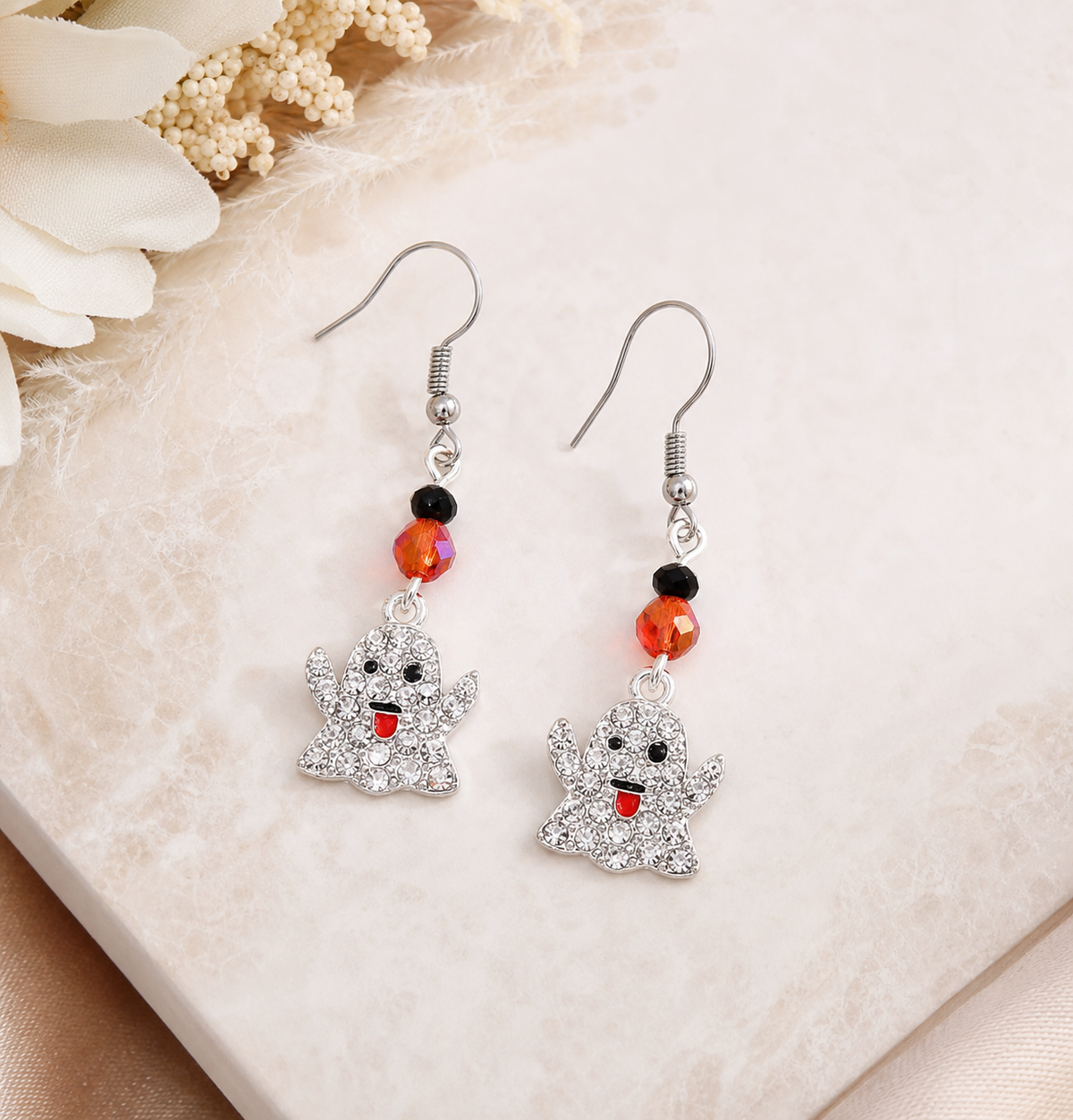 Silver-Tone Angel Drop Earrings with Red and Black Bead Accents,Studio7Fashion