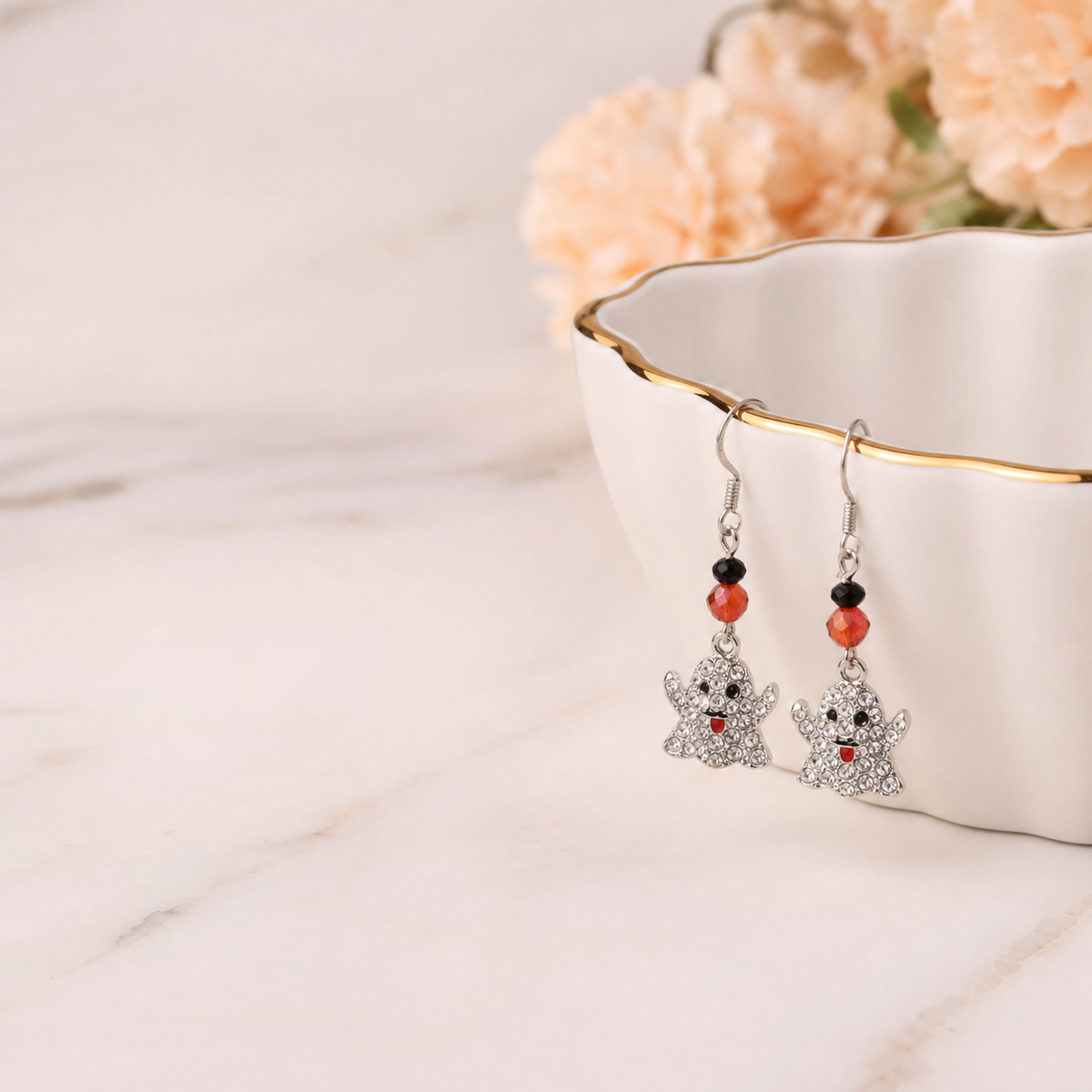 Silver-Tone Angel Drop Earrings with Red and Black Bead Accents,Studio7Fashion