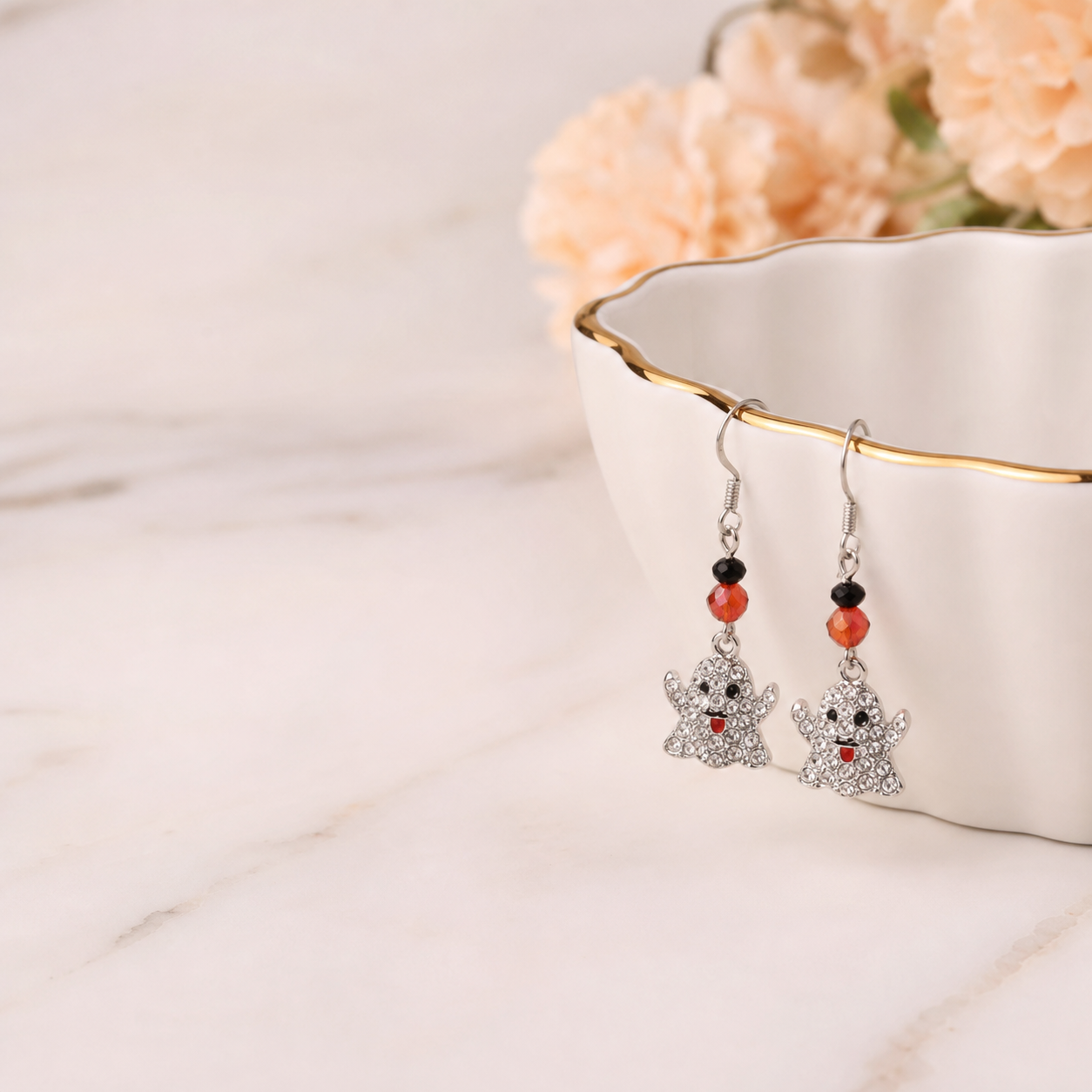 Silver-Tone Angel Drop Earrings with Red and Black Bead Accents,Studio7Fashion