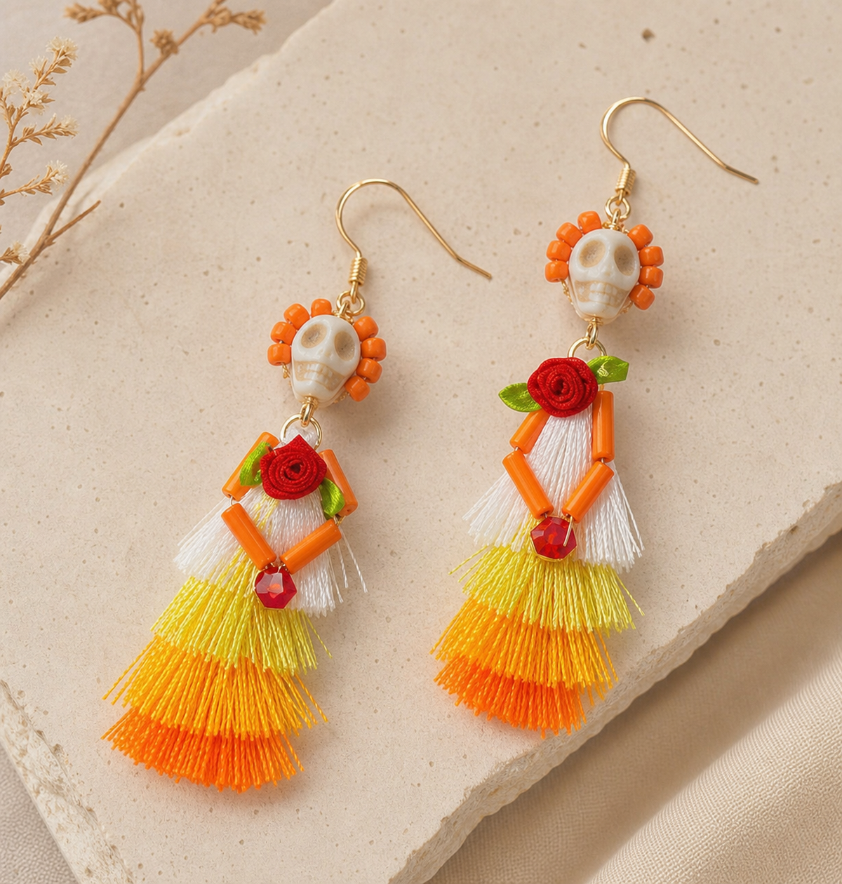 Colorful Skull Motif Tassel Earrings,Studio7Fashion