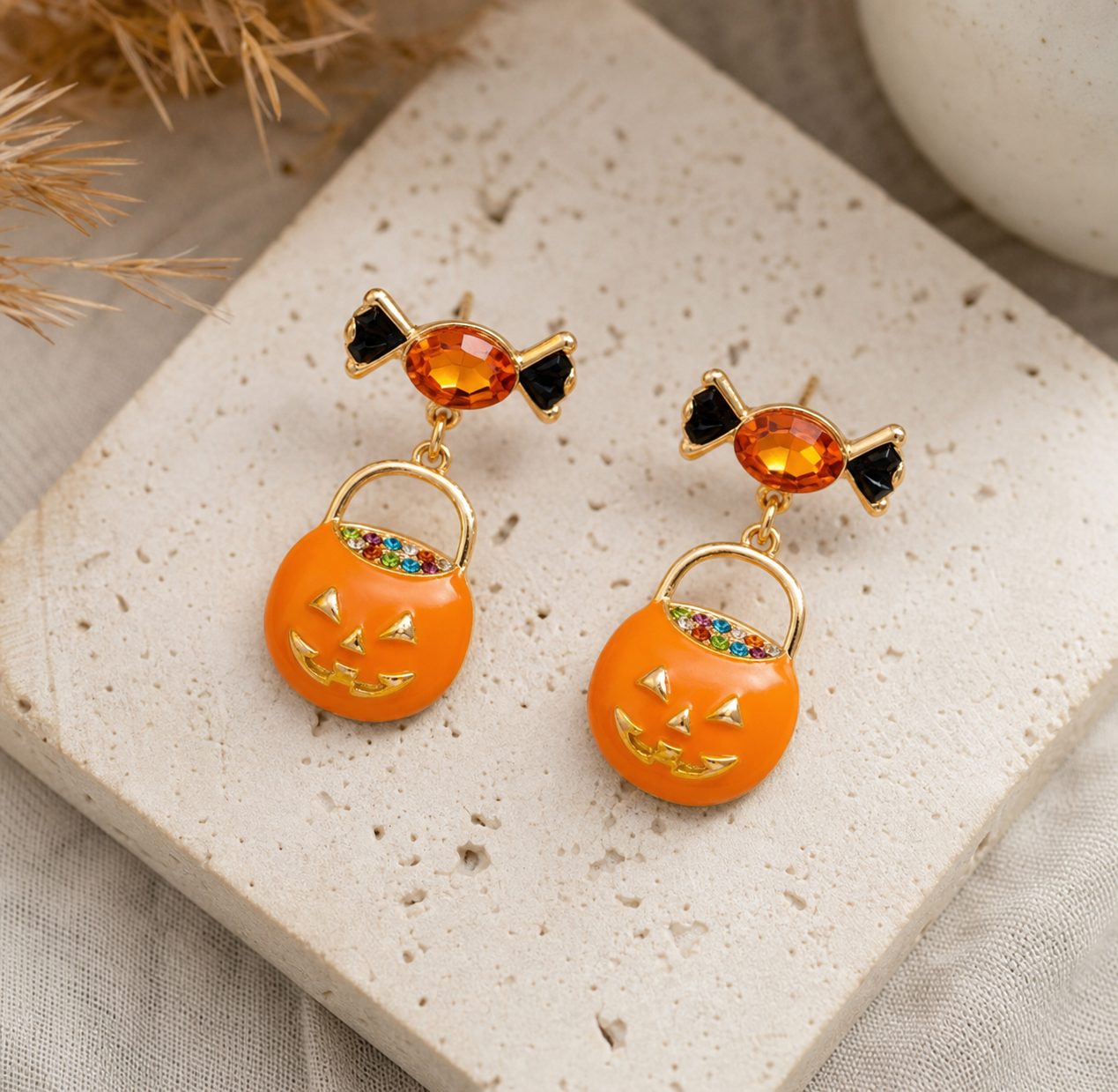 Orange Pumpkin Jack-o'-Lantern Earrings,Studio7Fashion