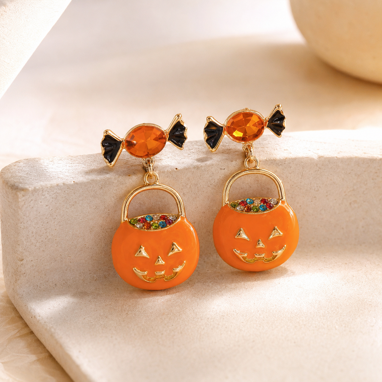 Orange Pumpkin Jack-o'-Lantern Earrings,Studio7Fashion