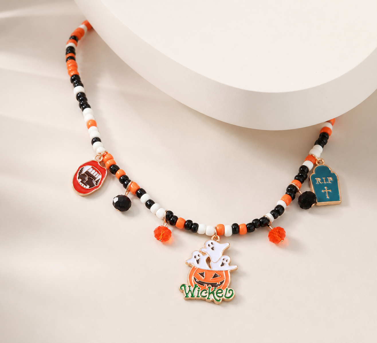 necklace, beaded necklace, Wicked, character jewelry, black jewelry, white jewelry, orange jewelry, statement necklace, gift,Studio7Fashion