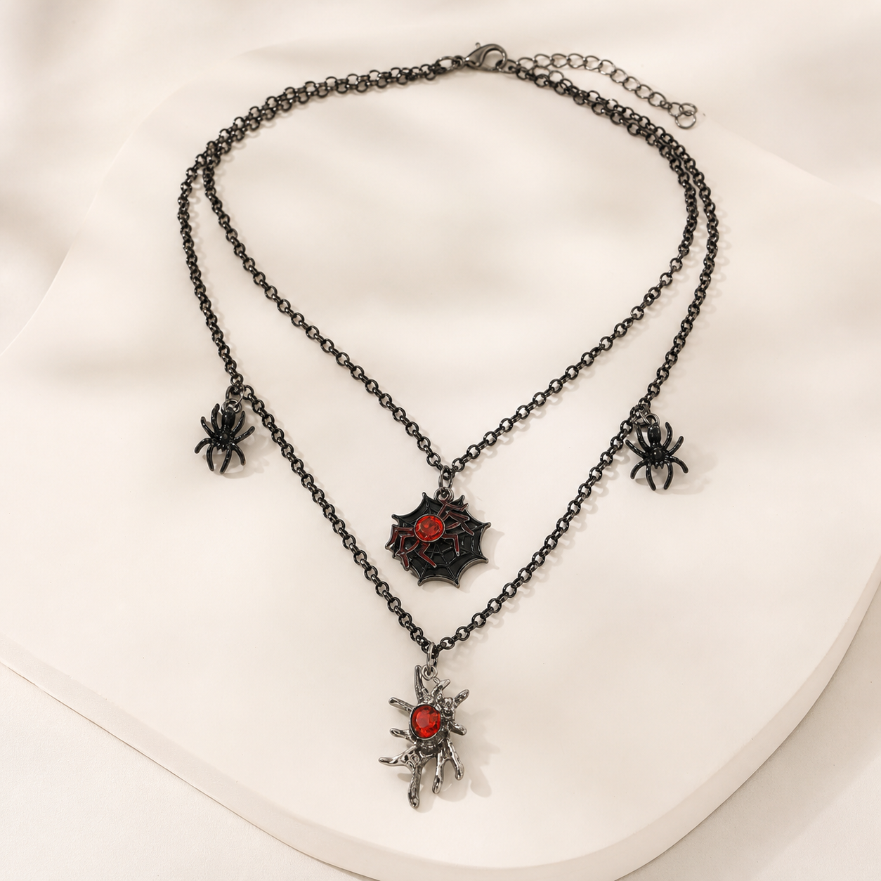 necklace, gothic jewelry, spider necklace, layered necklace, black necklace, red jewelry, alternative fashion, Halloween jewelry, statement necklace, women's jewelry, gift,Studio7Fashion