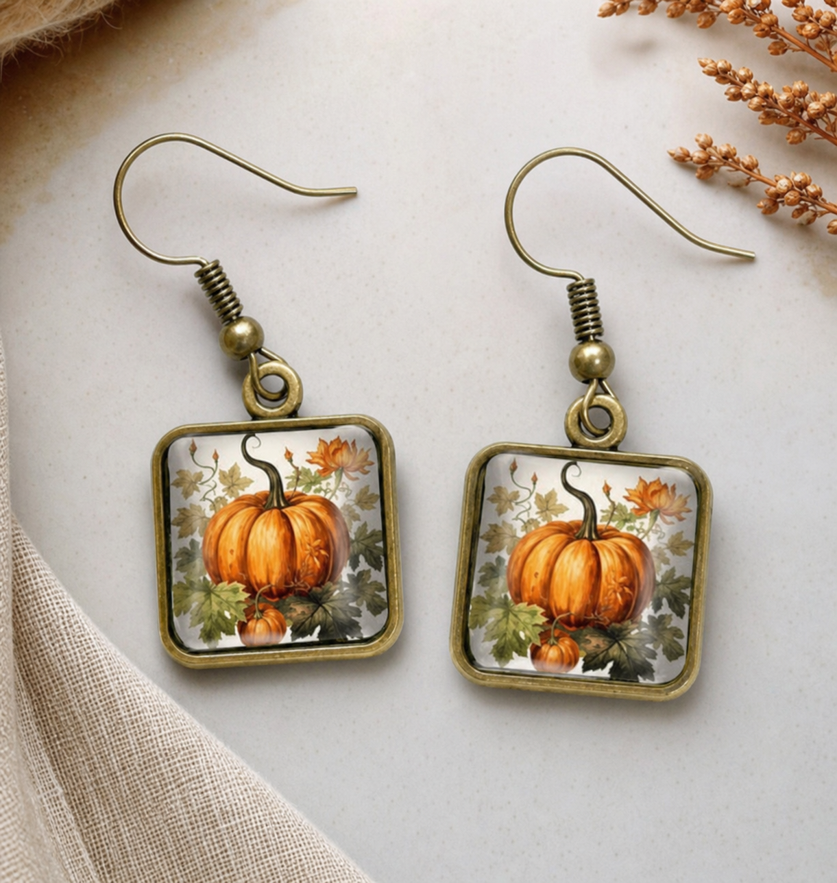 Pumpkin Floral Square Dangle Earrings,Studio7Fashion