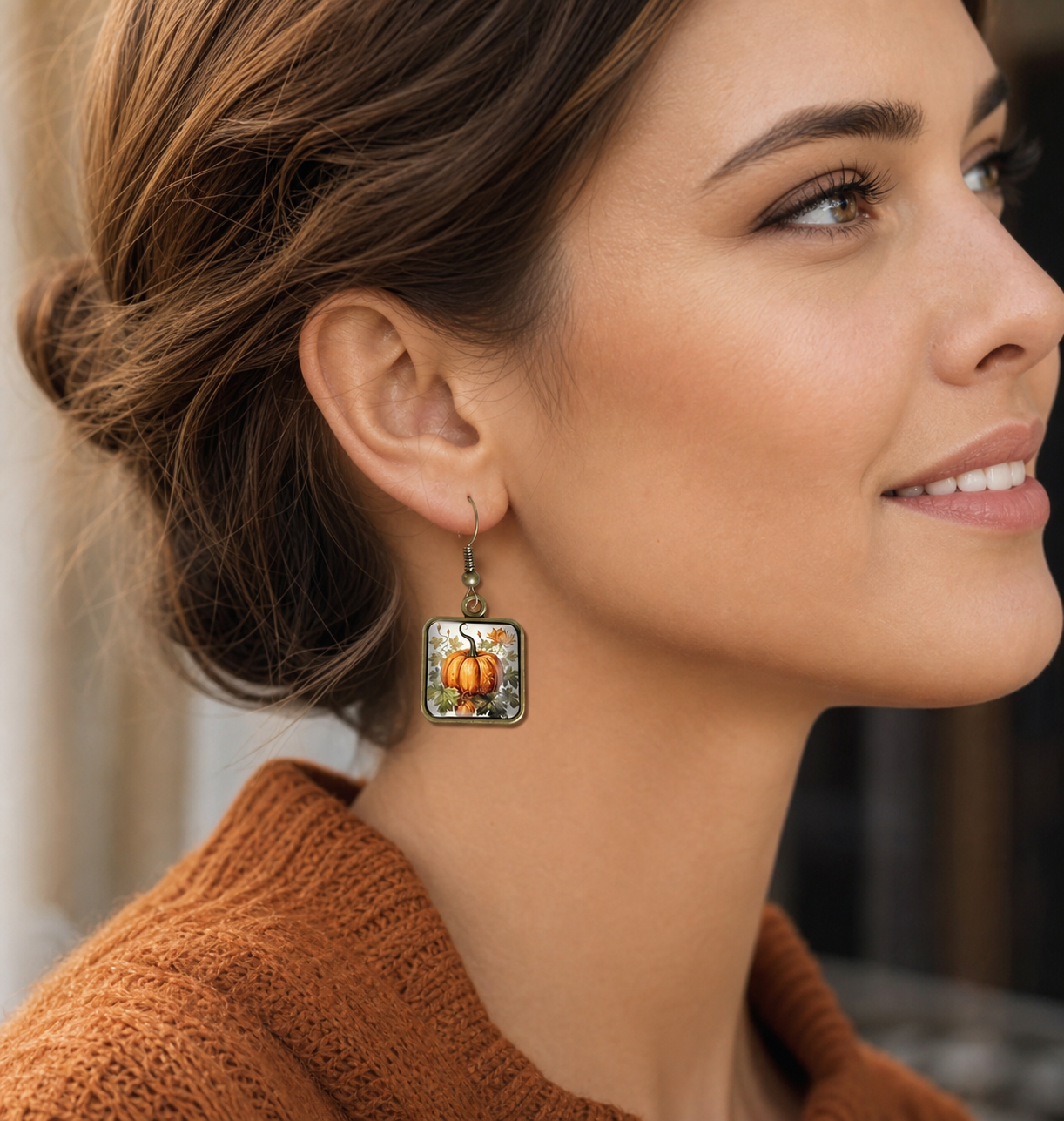 Pumpkin Floral Square Dangle Earrings,Studio7Fashion