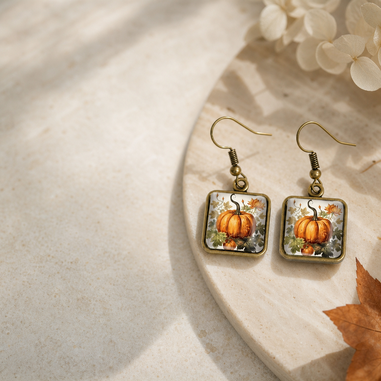 Pumpkin Floral Square Dangle Earrings,Studio7Fashion