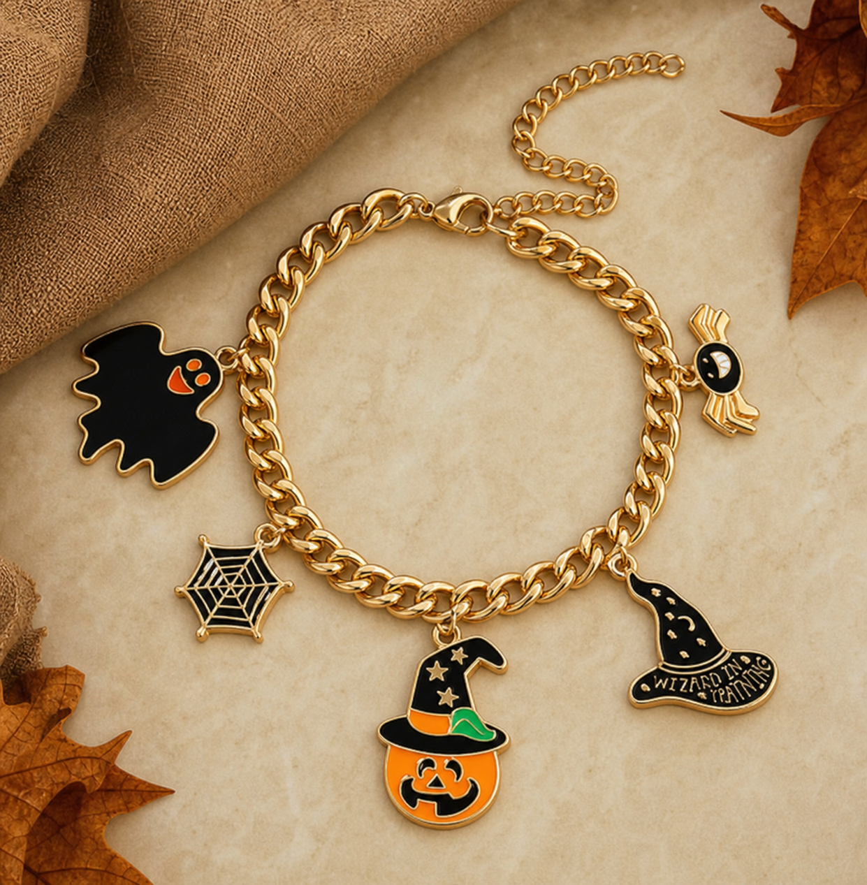 Halloween Charm Bracelet with Gold-Tone Chain,Studio7Fashion