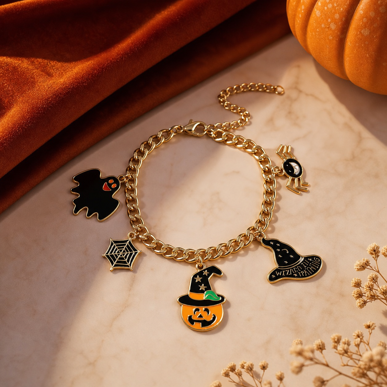 Halloween Charm Bracelet with Gold-Tone Chain,Studio7Fashion
