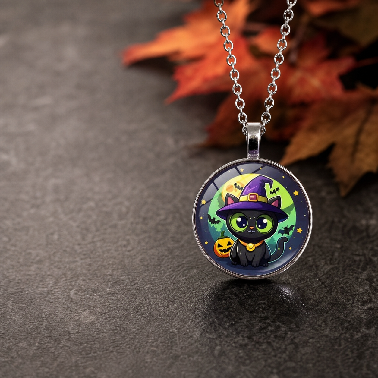 Halloween Black Cat Witch Necklace,Studio7Fashion
