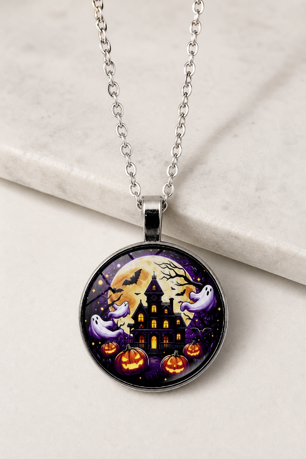 necklace, Halloween necklace, haunted house, Halloween jewelry, gothic style, ghost jewelry, pumpkin jewelry, fall accessories, spooky season, Halloween gift, unisex jewelry,Studio7Fashion
