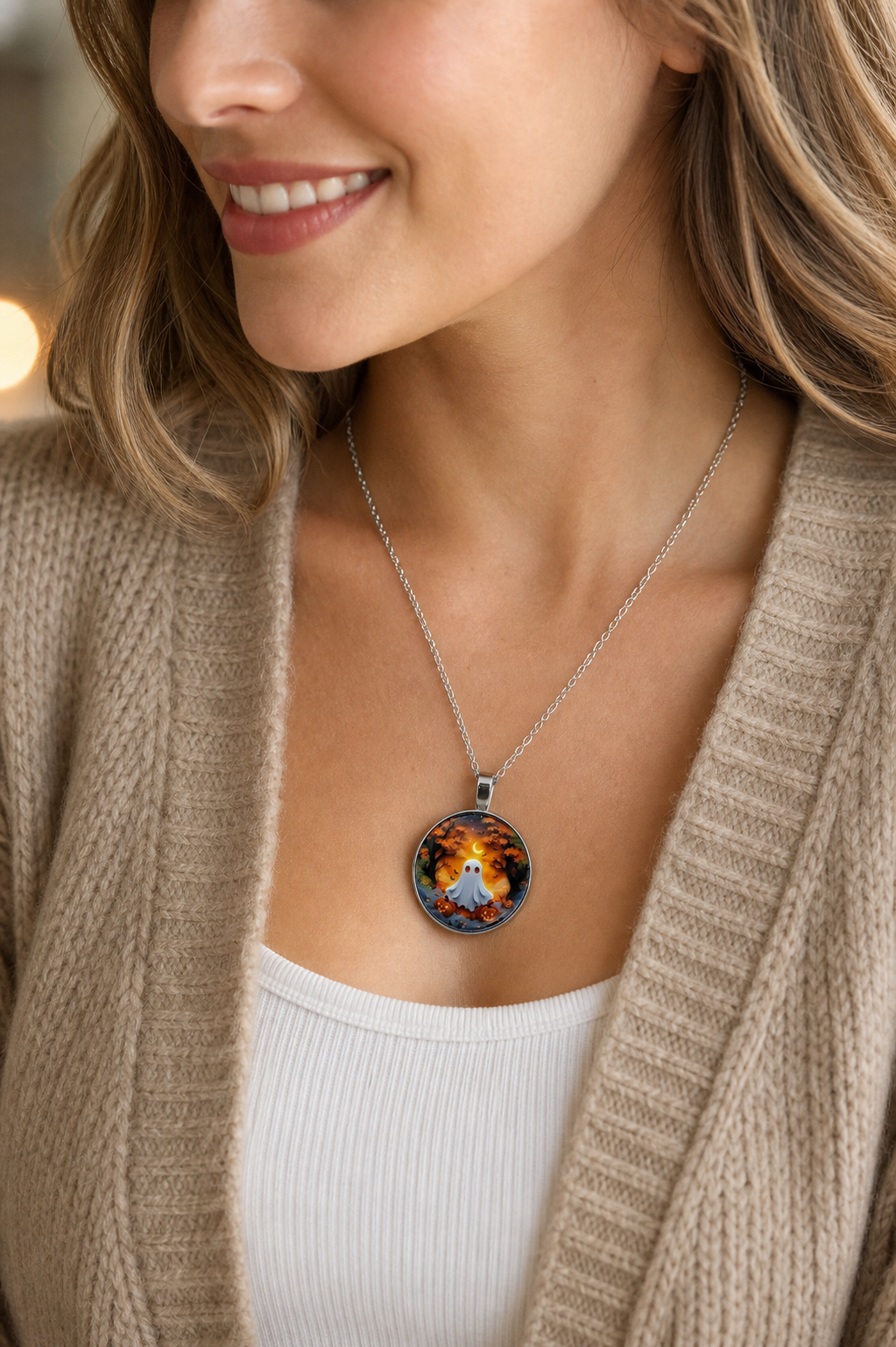 Halloween Ghost Pumpkin Necklace,Studio7Fashion