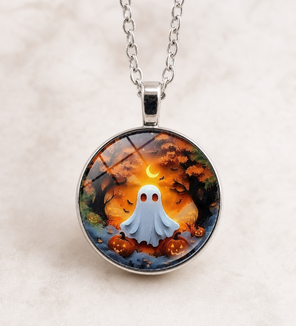 necklace, Halloween jewelry, ghost necklace, pumpkin jewelry, spooky jewelry, fall accessories, orange and black jewelry, Halloween gift, seasonal jewelry,Studio7Fashion