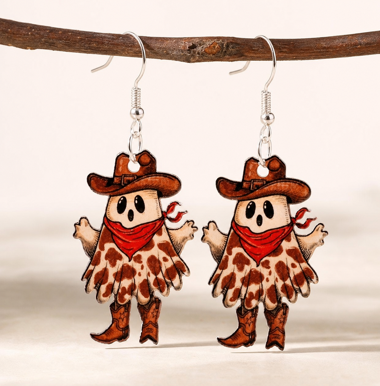 earrings, dangle earrings, cowboy earrings, ghost earrings, western jewelry, Halloween jewelry, fall accessories, whimsical jewelry, gift,Studio7Fashion