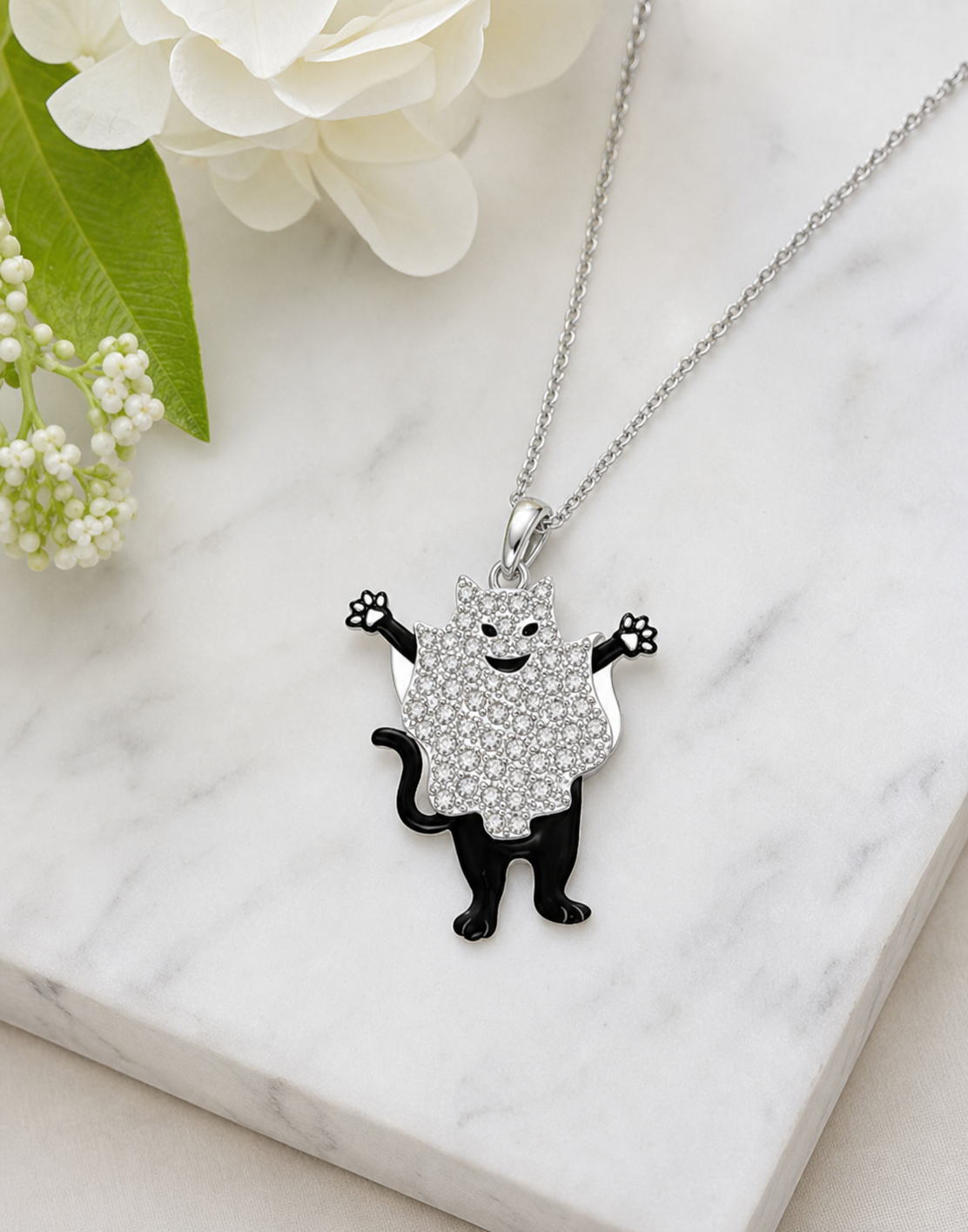 Sparkling Cat Pendant Necklace,Studio7Fashion