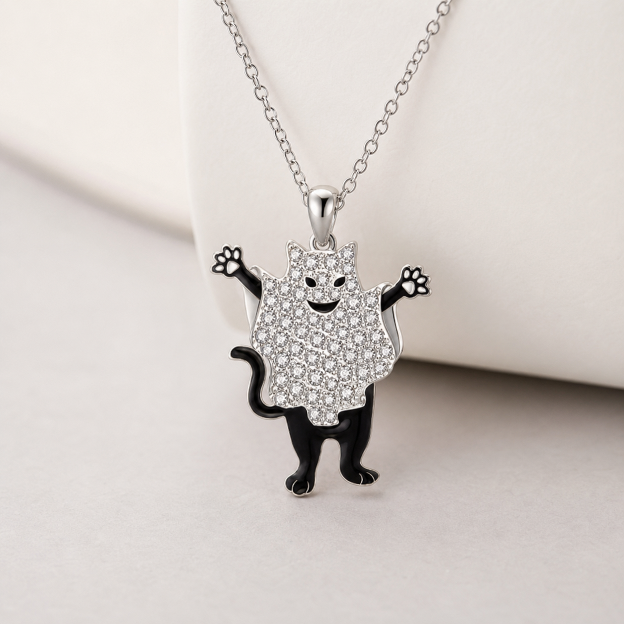 necklace, cat necklace, animal jewelry, silver-tone jewelry, black jewelry, whimsical jewelry, everyday wear, gift for cat lovers,Studio7Fashion