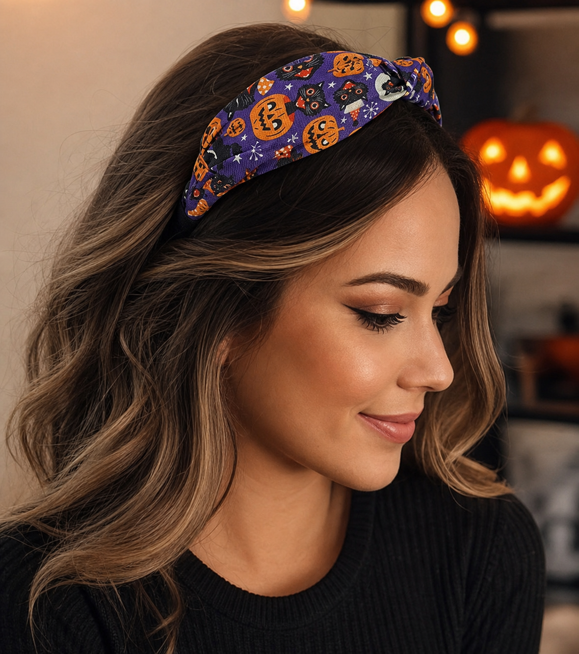 Halloween Pumpkin & Black Cat Hair Accessory,Studio7Fashion