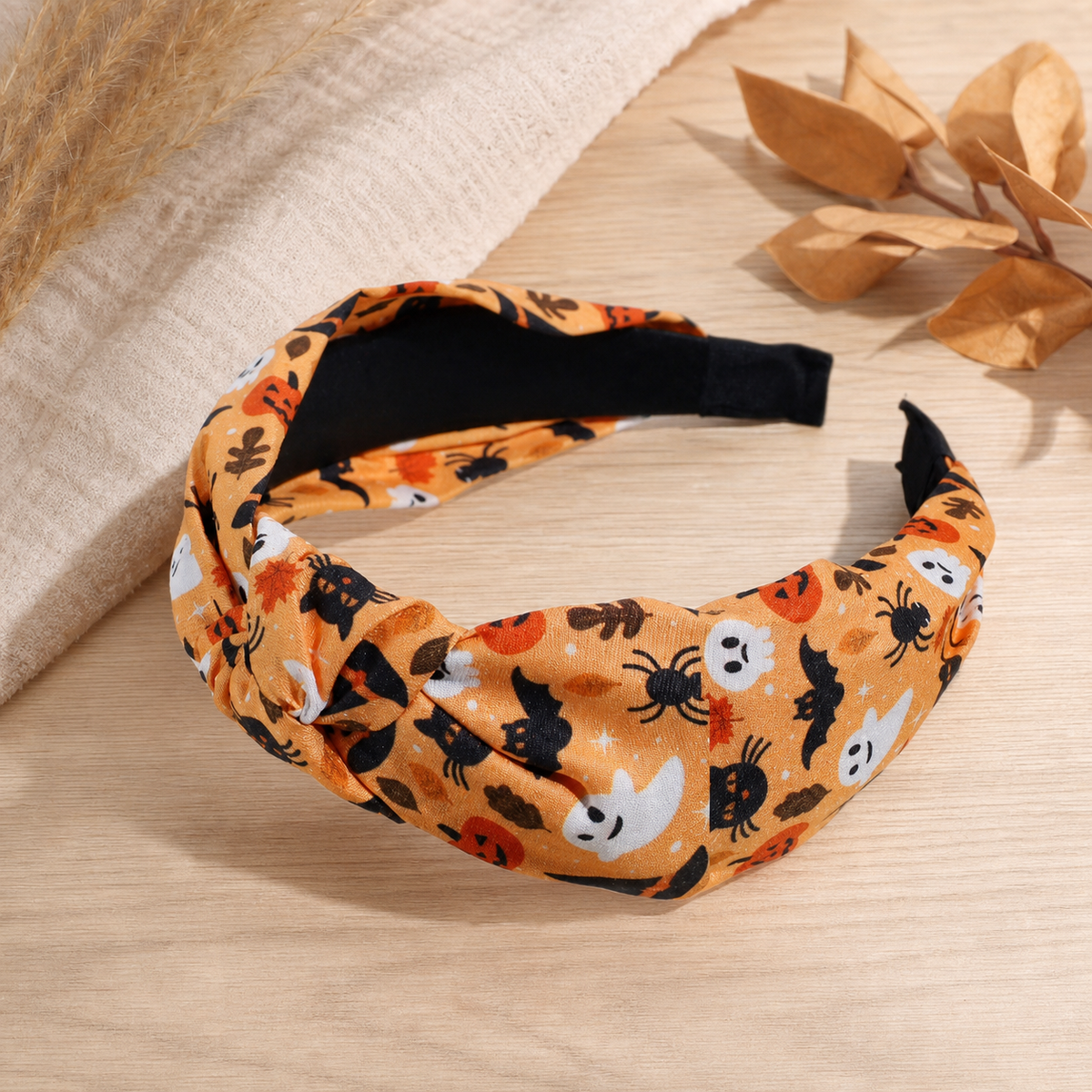 Orange Halloween Print Padded Hair Accessory Headband,Studio7Fashion