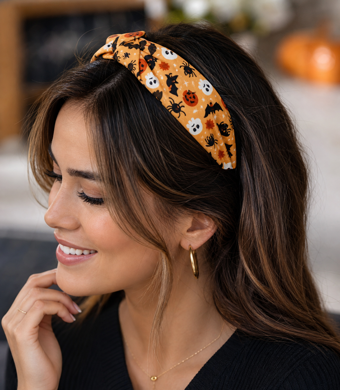 Orange Halloween Print Padded Hair Accessory,Studio7Fashion