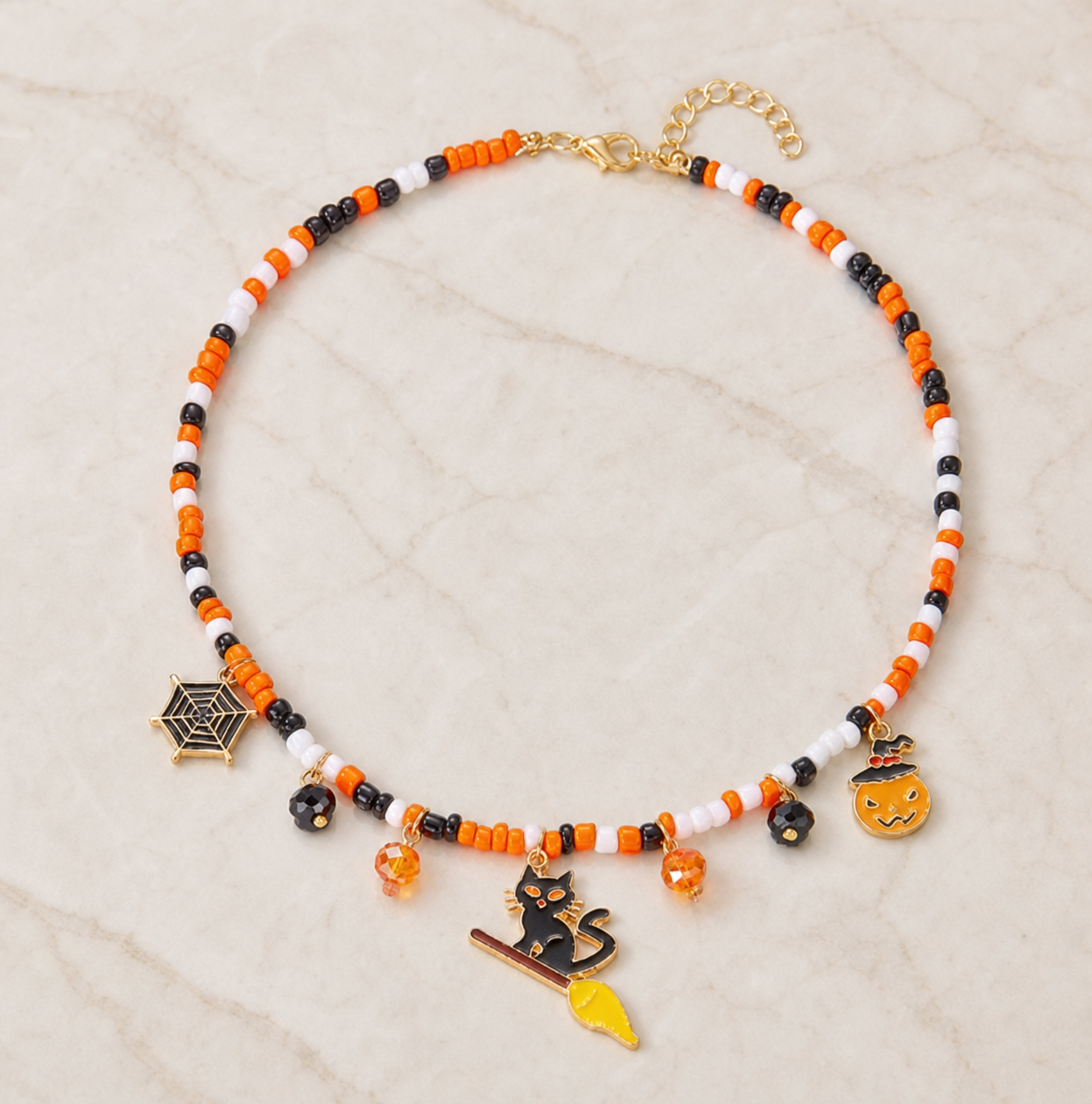 necklace, Halloween necklace, beaded necklace, charm necklace, Halloween jewelry, fall accessories, orange jewelry, black jewelry, seasonal gift, party jewelry,Studio7Fashion