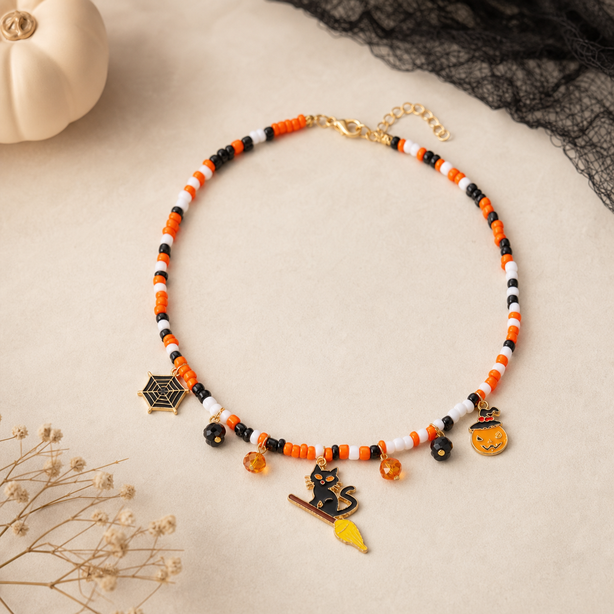 Halloween Beaded Charm Necklace,Studio7Fashion