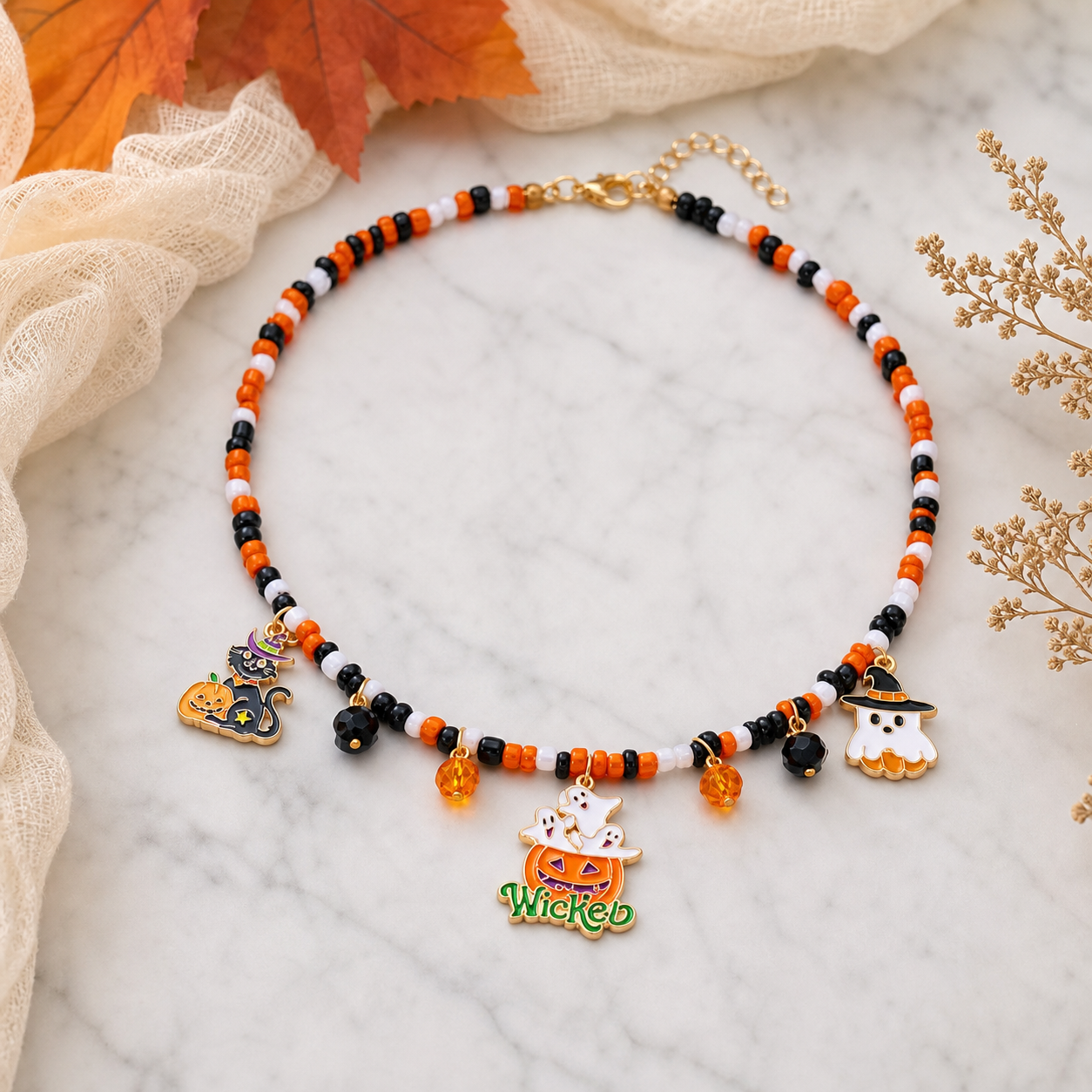 Halloween Beaded Charm Necklace,Studio7Fashion