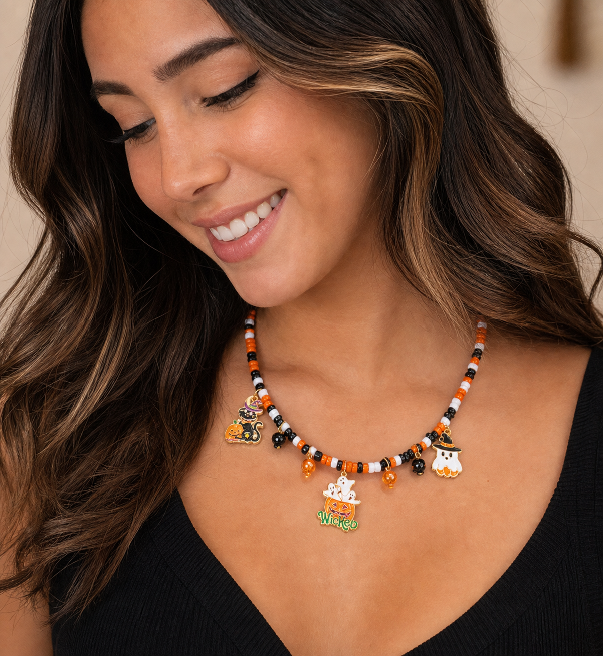 Halloween Beaded Charm Necklace | Studio7Fashion,Studio7Fashion
