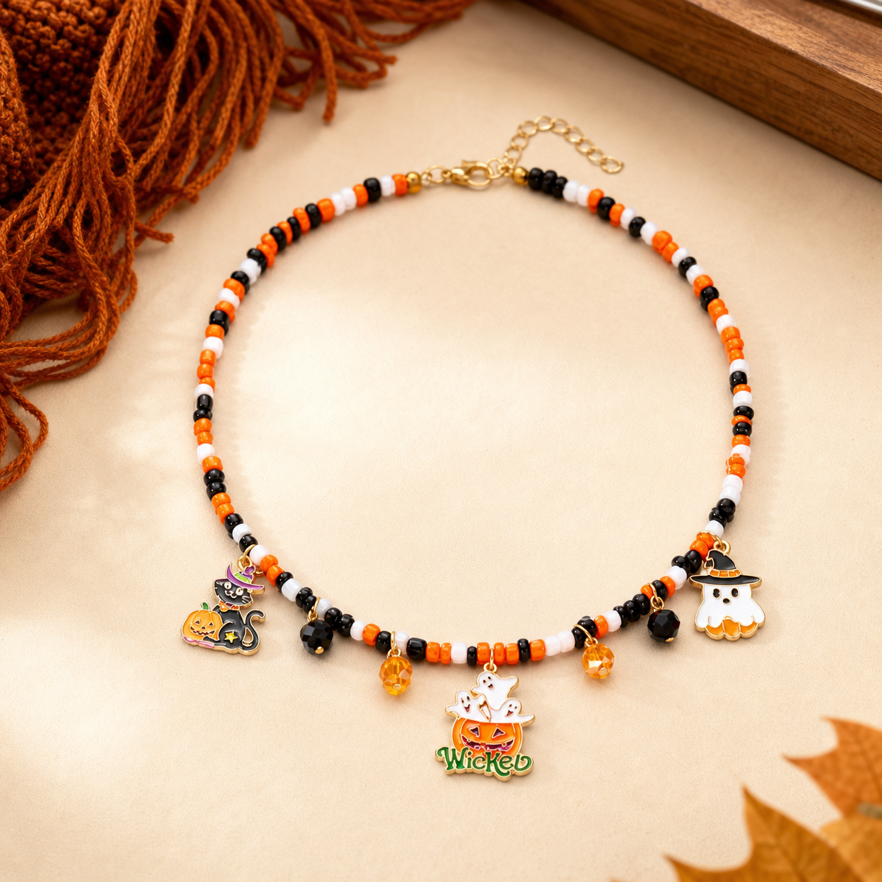 Halloween Beaded Charm Necklace,Studio7Fashion