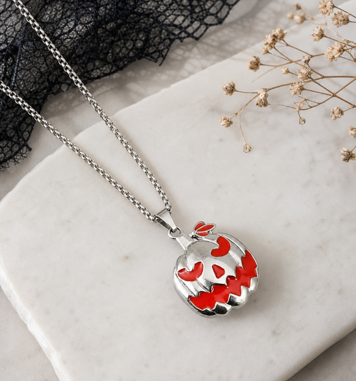 Red Accent Pumpkin Necklace,Studio7Fashion