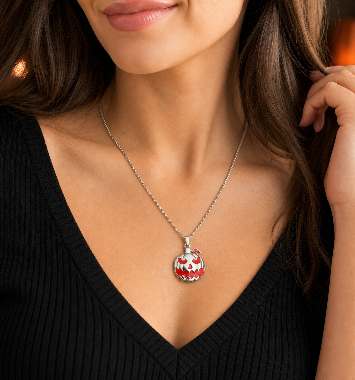 Red Accent Pumpkin Necklace | Studio7Fashion,Studio7Fashion