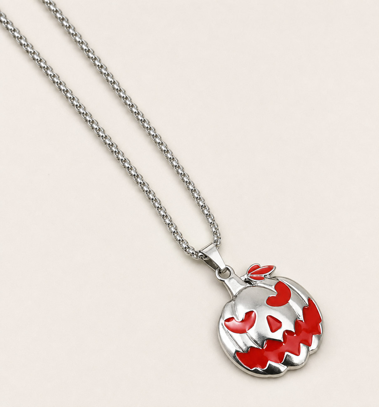 necklace, pumpkin necklace, fall jewelry, Halloween jewelry, seasonal jewelry, silver-tone jewelry, red jewelry, festive accessory, gift,Studio7Fashion