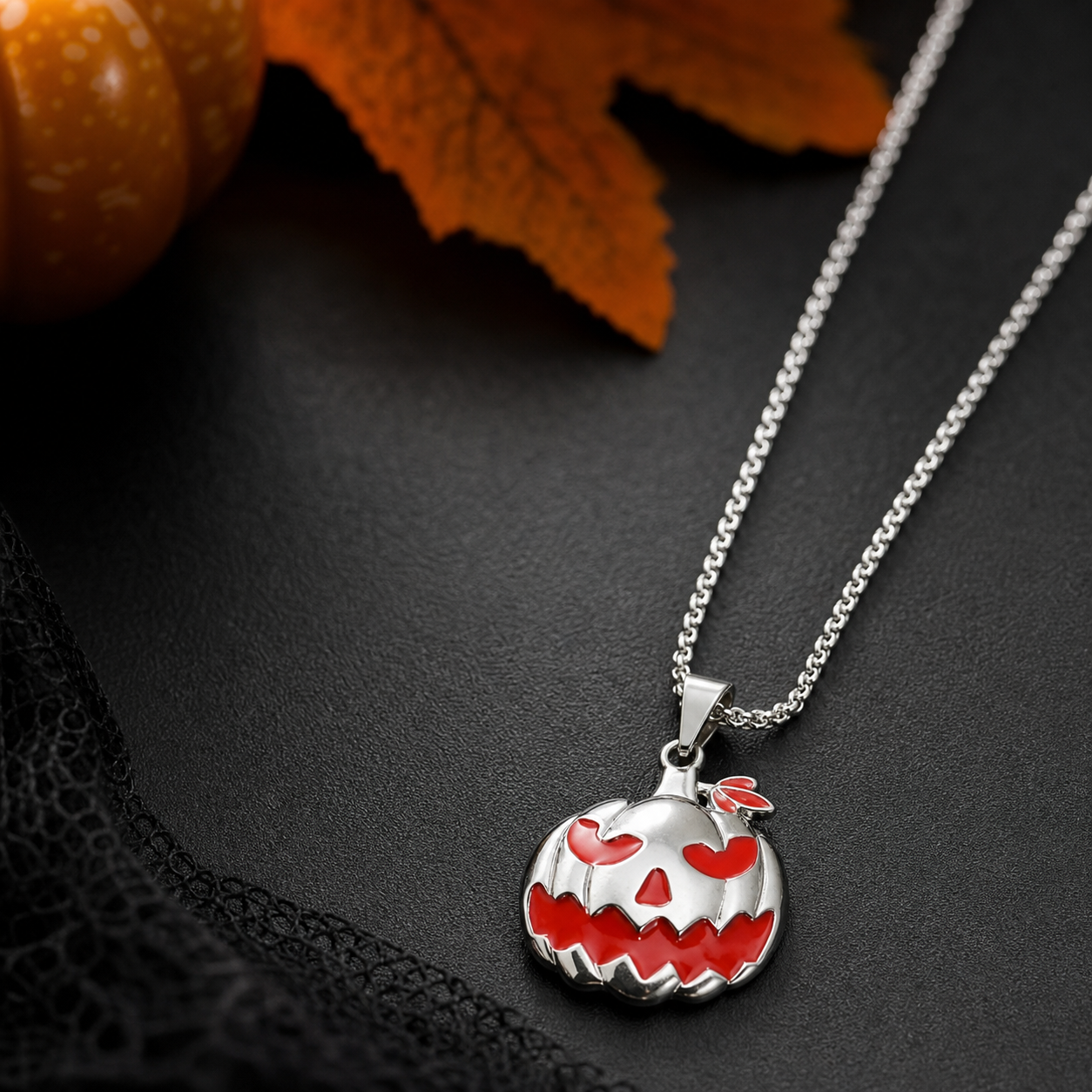 Red Accent Pumpkin Necklace,Studio7Fashion