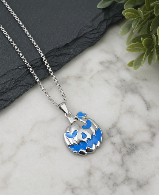 Blue and Silver-Tone Scalloped Pendant Necklace,Studio7Fashion